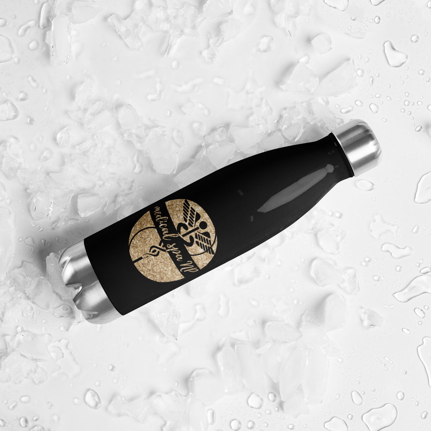 Stainless steel water bottle white or black with gold logo