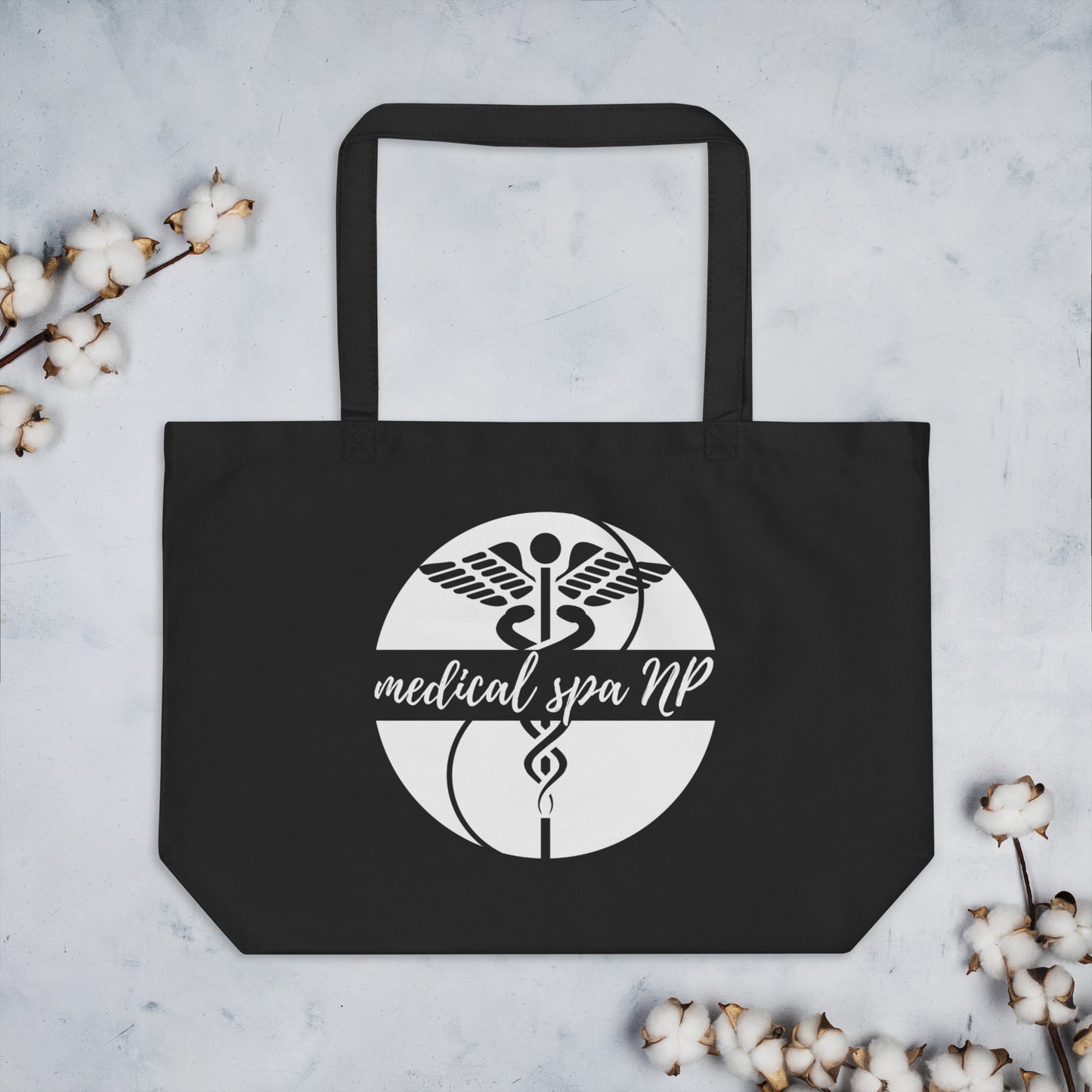 Large organic tote bag white logo