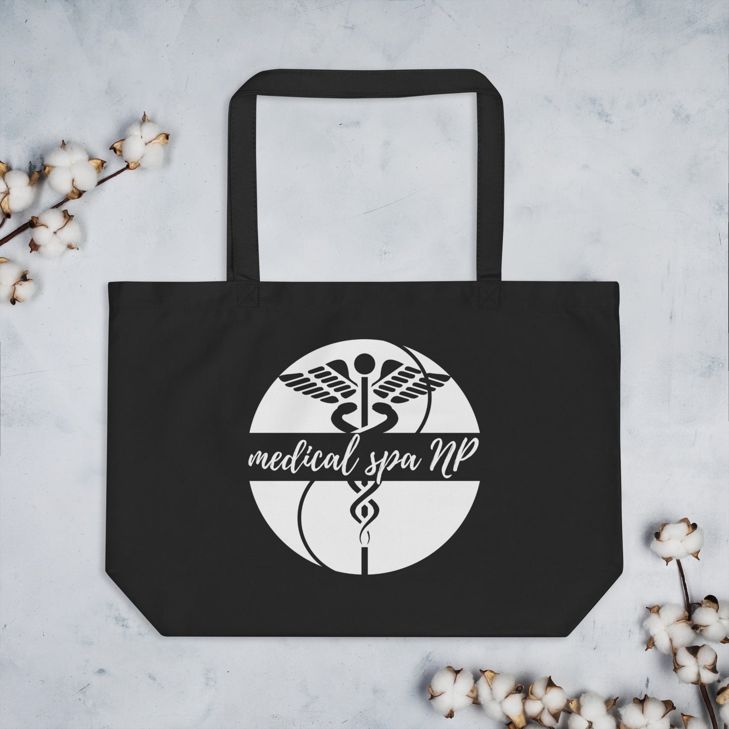 Large organic tote bag white logo