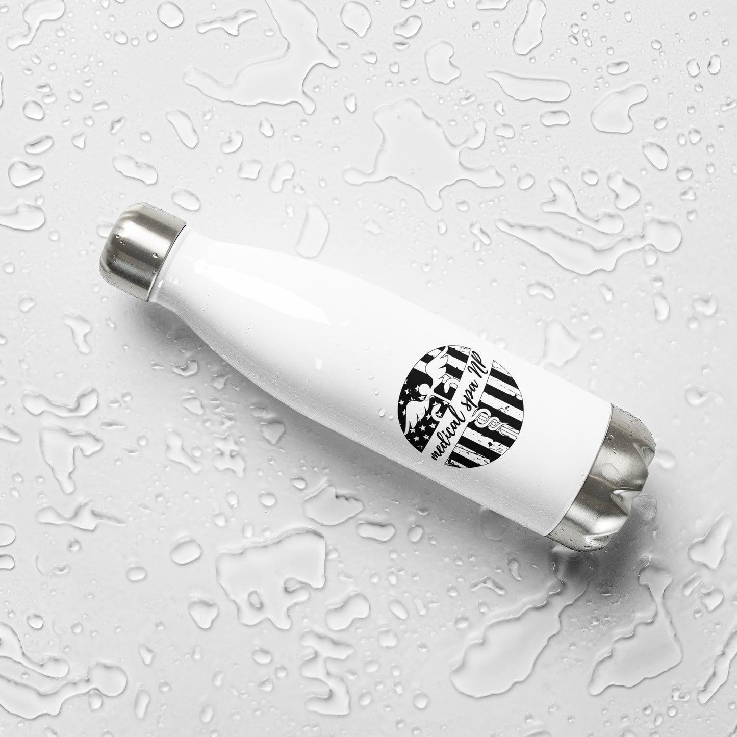 Stainless steel water bottle black or white with flag logo