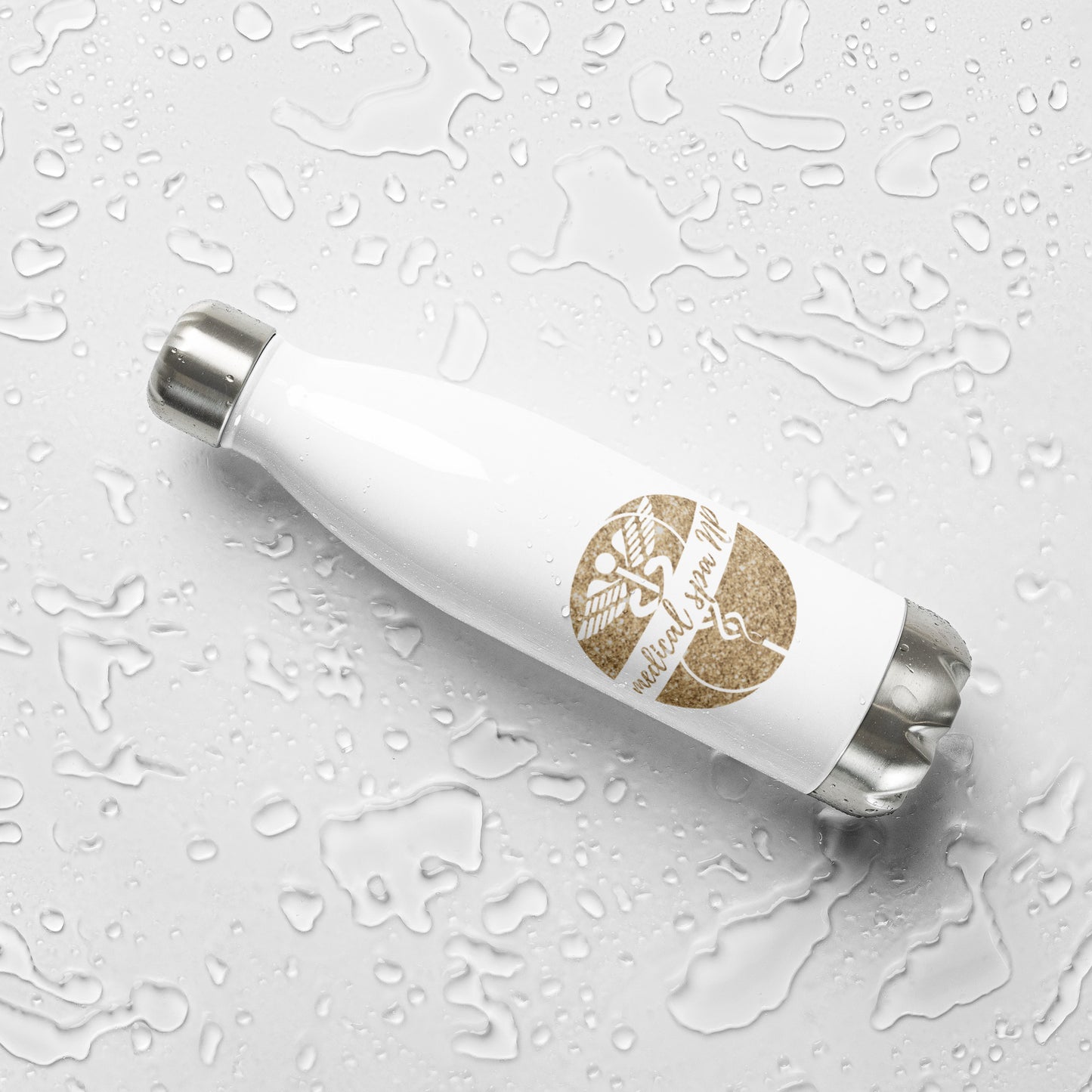 Stainless steel water bottle white or black with gold logo