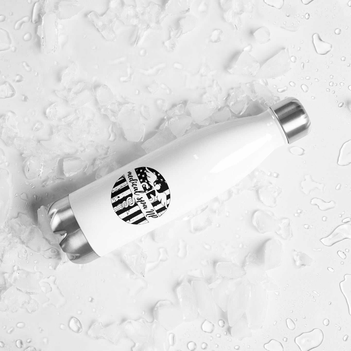 Stainless steel water bottle black or white with flag logo