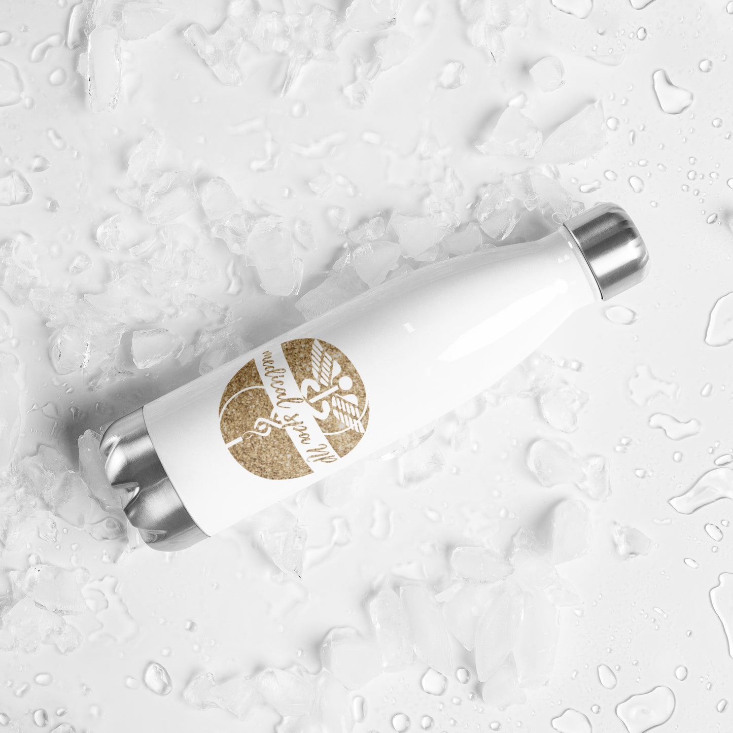 Stainless steel water bottle white or black with gold logo